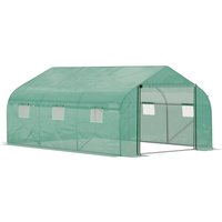Outsunny 4.5x3x2m Walk-In Greenhouse with Steel Frame, 6 Windows & Roll-Up Door for Outdoor Plant Growing, Green Aosom UK