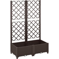 Outsunny Raised Garden Bed with Trellis, Plastic Planter Box with Drainage Holes and Drain Plugs for Climbing Plants, Vegetables, Flowers, Brown