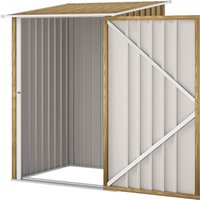 Outsunny Abri de Jardin 0.92m² en Acier Galvanisé, Cabanon de Rangement avec Porte Battante Verrouillable, Toit Incliné, 100x104x160 cm, Brun Clair Effet Bois