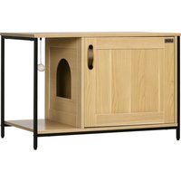 PawHut Maison de toilette pour chat style industriel porte entrée latérale boule suspendue châssis acier aspect bois clair