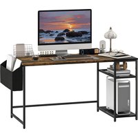 HOMCOM Bureau d'ordinateur 150 x 60 cm avec étagères de rangement réversibles et sac en tissu, pour petits espaces, marron