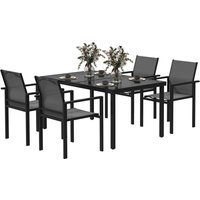 Outsunny Table de jardin extérieure avec 4 chaises empilables, plateau en verre trempé 140 cm, noir