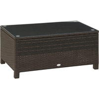 Outsunny Table Basse de Jardin Plateau Verre trempé 5 mm rotin tressé 85 x 50 x 39cm Max. 50 kg Marron
