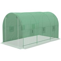Outsunny Serre de Jardin Tunnel Surface Sol 8 m² 4L x 2l x 2,05H m châssis Tubulaire Porte zippée 6 fenêtres enroulables vert