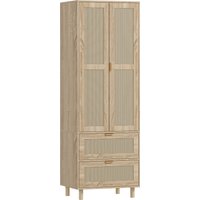 HOMCOM Schlafzimmer-Kleiderschrank mit 2 Rattan-Türen, 2 Schubladen und Kleiderstange, Kleiderschrank, Ankleide, Bohème-Stil, für Schlafzimmer, 63 x 47 x 185 cm, Naturholz Aosom