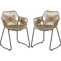 HOMCOM Lot de 2 chaises de salle à manger design bohème assise en corde tressée piètement en acier 56 x 59 x 74 cm