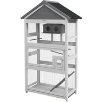 PawHut Cage à oiseaux en bois cage perroquet aire de jeux toit asphalte imperméable 92 x 52 x 171 cm gris