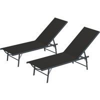 Outsunny Lot de 2 bain de soleil chaise longue pliante textilène transat jardin extérieur inclinable 54 x 164 x 84 cm noir