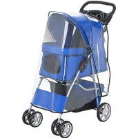 PawHut Poussette pliable pour chiens avec housse anti-pluie, roues pivotantes et coussin lavable, Bleu