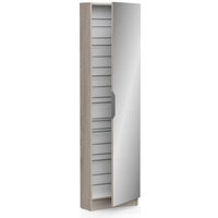 Armoire a chaussures - 12 Paires - Décor Chene - 1 porte avec miroir - L50 x P20x H180 cm - ZAPATERO