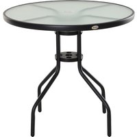 Outsunny Outdoor Dining Table, Round Coffee Table with Parasol Hole, Tempered Glass Top, Garden Side Table, 80cm Diameter Aosom UK