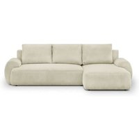 Canapé d'angle droit convertible 4/5 places MILO - Velours côtelés beige - Coffre de rangement - L 264 x H 84 x P 99/145 cm