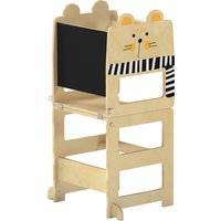 AIYAPLAY Toddler Step Stool, Standing Tower with Chalkboard, 3-in-1 Cat-Shaped Step Stool for Kitchen Counter, Natural | Aosom Ireland