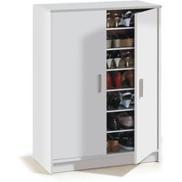 Meuble a chaussures armoire BASIC - 2 portes + 6 étageres - Mélaminé blanc - 30 paires - L75 x P36 x H101 cm