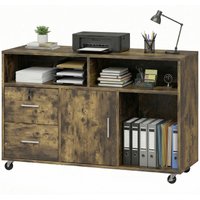 HOMCOM Meuble pour imprimante sur roulettes avec 2 tiroirs, 3 étagères et 2 armoires, en bois, 100x35x65 cm, Marron