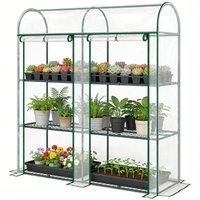 Outsunny Serre de Jardin avec étagères 3 niveaux, Petite Serre en Bâche PVC et Châssis Acier, 2 Portes Roulantes, Transparent