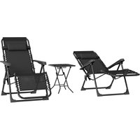 Outsunny Lot de 2 chaise longue pliable et inclinable avec table d'appoint, porte-gobelets et appuie-têtes, charge 120 kg, noir