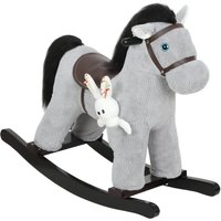 AIYAPLAY Baby Rocking Horse, Plush Ride on Toy with Handle Grip, Sound and Doll, Toddler Animal Rocker for Kids Aged 2–5, Grey