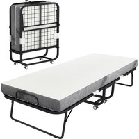 HOMCOM Folding single bed 200 x 80 cm with mattress, portable folding guest bed on casters, steel frame, white | Aosom Ireland