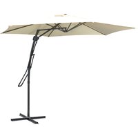 3m Cantilever Parasol Easy Lever Patio Umbrella Crank Handle Cross Base 6 Metal Ribs Outdoor Sun Shades,Garden Cream