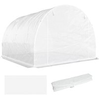 Outsunny Bâche de Rechange Serre Tunnel 9 m², bâche 3 x 3 x 2 m PE Anti-UV imperméable 6 fenêtres + Porte Enroulable zippée blanc