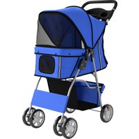 PawHut Poussette buggy pliable animaux chariot pliante chien chat porte-gobelet panier de rangement 75 x 45 x 97 cm bleu