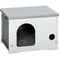 PawHut Cat House Stackable Pet Shelter with Removable Cushion for Indoor Outdoor Use Grey | Aosom Ireland