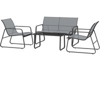 Outsunny Ensemble Salon de Jardin 4 Pièces, avec Banquette Extérieure 2 Places, 2 Chaises et Table Basse en Verre Trempé, Ensemble de Mobilier de