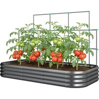 Outsunny Potager surélevé avec treillis pour plantes grimpantes et fond ouvert en métal, 220x110x150 cm, Gris foncé