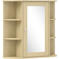 HOMCOM Badezimmerschrank mit Spiegel, Wandschrank mit Tür, offene Regale, Hängeschrank für Küche, Wohnzimmer, 66x17x63 cm, Natur Aosom