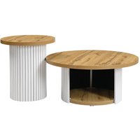 Ensemble de 2 tables basses rondes, table principale et table d'appoint avec compartiment de rangement, 75x75x50/45x45x35 cm, Couleur naturelle