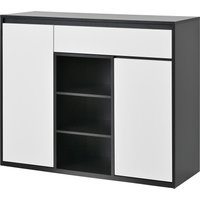 Meuble à caussures avec 2 portes et 1 tiroir, avec éclairage LED et étagère à caussures réglable, 105x39,5x86 cm, Noir+Blanc