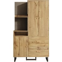 GL Store Garderobenschrank mit offenen Ablagefächern, ausziehbarer Kleiderstange, 2 geräumigen Schubladen, 110x38x186 cm, Naturfarbe