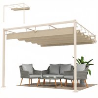 Outsunny Pergola adossée 3x3 m avec toit rétractable coulissant UV30+ et trous de drainage, Beige
