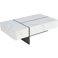 Moderner Couchtisch mit LED-Beleuchtung, 3 geräumige Schubladen, 105x60x35 cm, Weiß