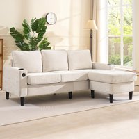 L-Shaped Corner Sofa with USB Charging Ports and Cup Holders, Modular Sofa with Storage Ottoman and Pockets, 202L x 137W x 80H cm, Beige Aosom UK
