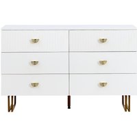 Buffet moderne avec 6 tiroirs, poignées en éventail et pieds en acier, beaucoup d'espace de rangement, 120x40x75 cm, Blanc