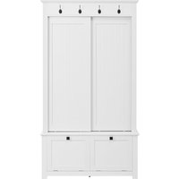 Armoire d'entrée avec portes coulissantes et meuble à caussures intégré, système de rangement multifonction avec crocets, 100x50x180 cm, Blanc