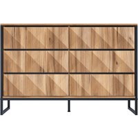 Sideboard mit 6 Schubladen, schwarzem Metallrahmen und geometrischen Schubladenfronten, 120x40x80 cm, Naturfarbe