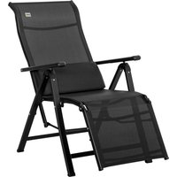 Outsunny Chaise longue pliable, transat bain de soleil inclinable avec dossier réglable sur 9 positions, coussin lombaire, noir