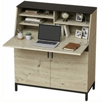 HOMCOM Secrétaire-bureau industriel avec étagères et cadre métallique 100 cm Bois naturel et Noir