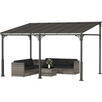 Outsunny Pavillon adossé 4 x 3 m Toiture de terrasse avec toit en polycarbonate incliné, cadre métal-aluminium, montage mural