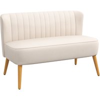HOMCOM Sofá Design Retrô 2 Lugares Pernas de Madeira 117x56,5x77 cm Creme Branco Aosom Portugal