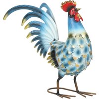 Outsunny Statua da giardino a forma di gallo, in metallo, con ancoraggi per il terreno, Multicolore Aosom Italy