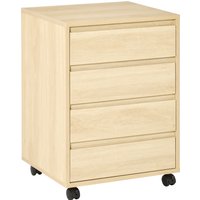 HOMCOM Caisson de bureau caisson de rangement mobile 4 tiroirs coulissants roulettes avec 2 freins MDF classe E1 46 x 40 x 65 cm bois naturel