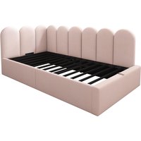 Lit d'appoint rembourré avec rangement ydraulique, revêtement en velours et sommier à lattes en métal, sans matelas, 90x200 cm, Rose