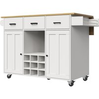 Desserte de cuisine avec plateau rabattable, 3 tiroirs, 2 portes, casier à bouteilles et porte-serviette, 124x40/65x91,5 cm, Blanc