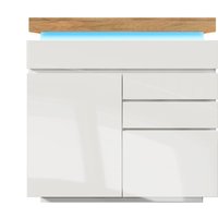 Commode avec 2 portes & 3 tiroirs, Éclairage LED, Meuble polyvalent pour salon et cambre, 110x39x115 cm, Blanc