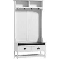 HOMCOM HOMCOM 2-in-1 Garderobenständer, Kleiderständer mit 4 Haken, Garderobe mit Schuhbank und Ablagen, Jackenständer mit Kippschutz, für Eingangsbereich, Flur, Schlafzimmer, Weiß+Grau Aosom