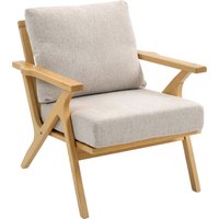 HOMCOM Fauteuil salon, fauteuil scandinave en tissu effet lin, coussins rembourrée et pieds en bois d'hévéa, 76x87x88cm, beige